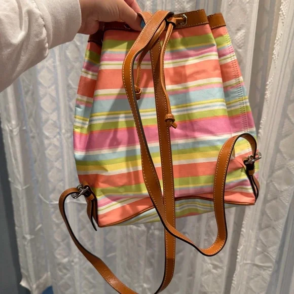 Y2K VTG Coach Pastel Multicolor Stripe Drawstring Backpack Leather  F13554 - Picture 8 of 8